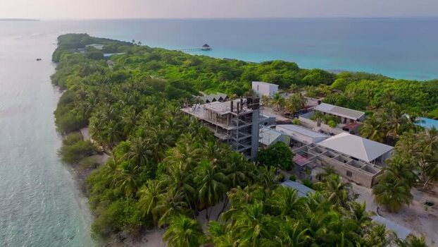 Aerial view of Vashafaru Island Maldives.
