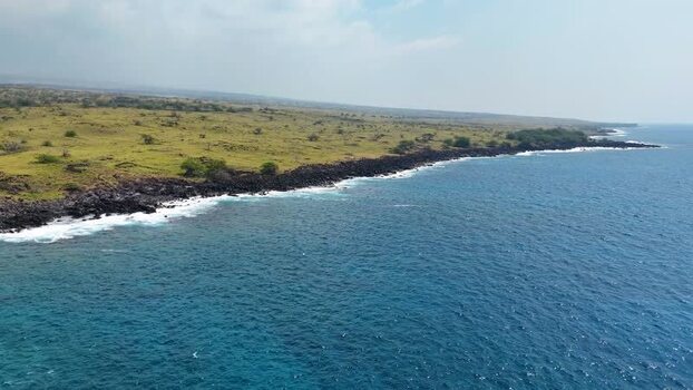 Aerial view of rocky Hawi coastline Hawaii Island Hawaii United States.