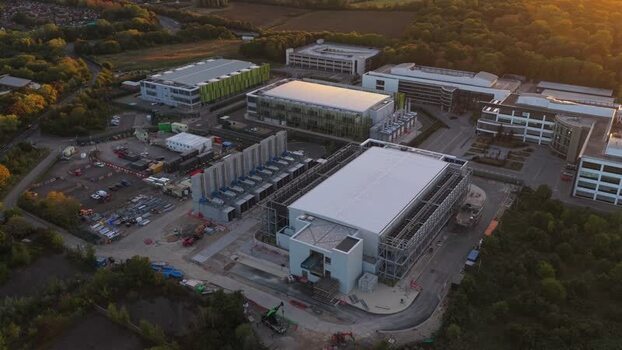 Aerial view of Kao Data campus in Harlow United Kingdom.
