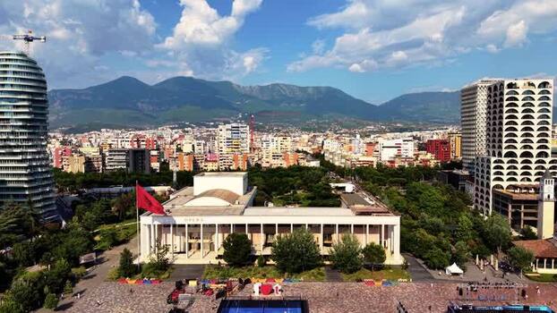 Aerial view of Skanderbeg Square in Tirane Albania.