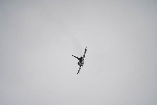 Berlin Germany 13 June 2026 View of Eurofighter Typhoon performing an aerial maneuver during the ILA Berlin Air Show against a grey overcast sky. Berlin Germany 13 June 2026 View of Eurofighter Typhoon performing an aerial maneuver during the ILA Berlin Air Show against a grey overcast sky.