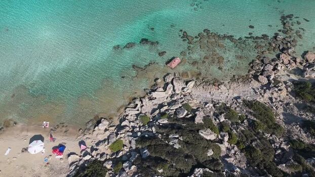 Aerial view of the rocky coastline and beach in Northern Cyprus.