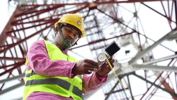 View of a technician working at a telecommunications tower Bangladesh. View of a technician working at a telecommunications tower Bangladesh.