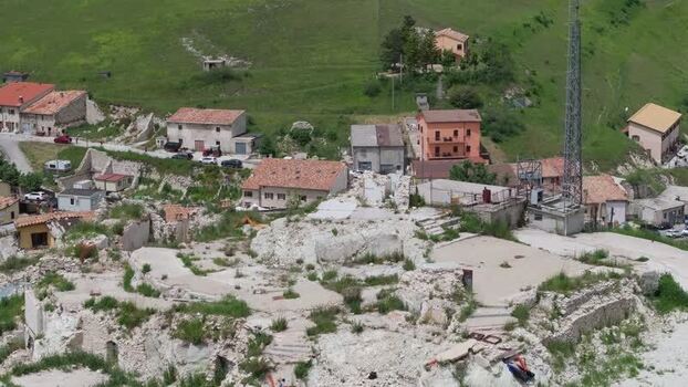 Aerial view of the historic village of Castelluccio Italy.