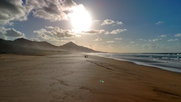 Aerial view of Playa del Confital beach and mountains Spain.
