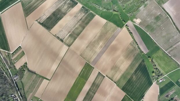 Aerial view of agricultural fields France.