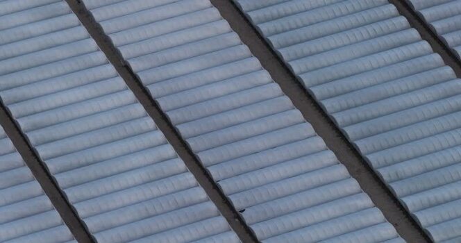 Aerial view of rows of greenhouses in Capaccio Italy.