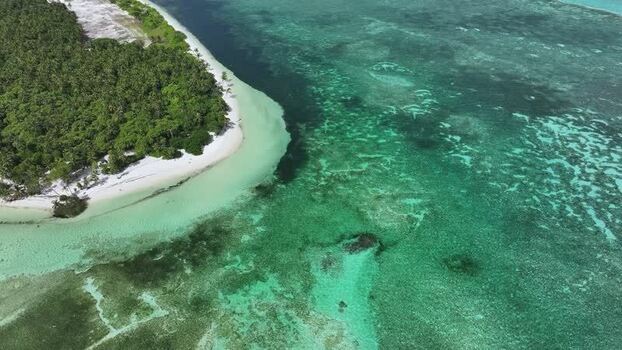 Aerial view of the tropical island and coral reefs in Goidhoo Maldives. Aerial view of the tropical island and coral reefs in Goidhoo Maldives.