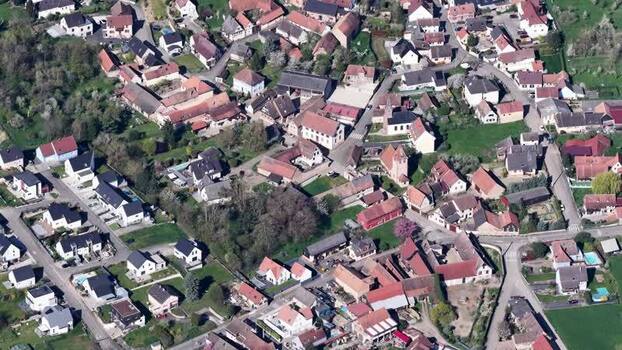 Aerial view of houses and trees France.