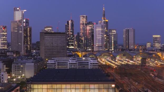 Aerial view of Hauptbahnhof and the city skyline Germany.