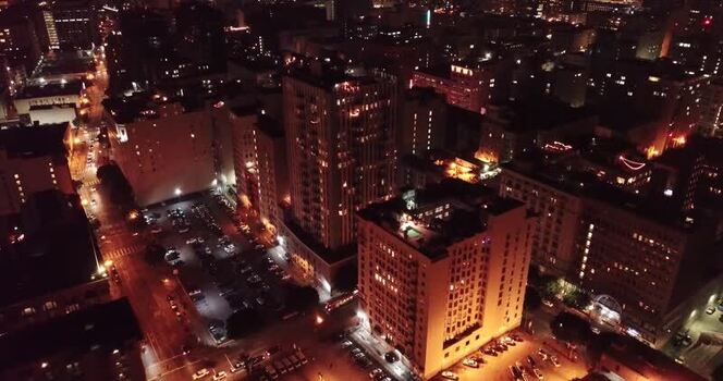 Aerial view of Los Angeles city buildings at night United States. Aerial view of Los Angeles city buildings at night United States.