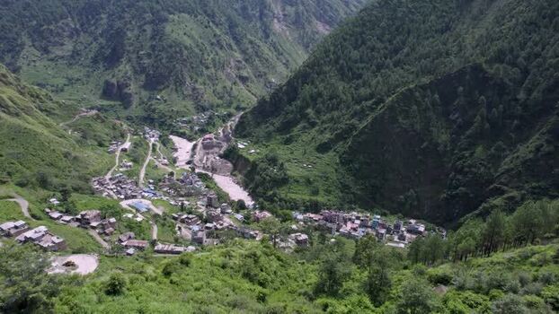 Aerial view of Syafrubesi village in the mountains Nepal.