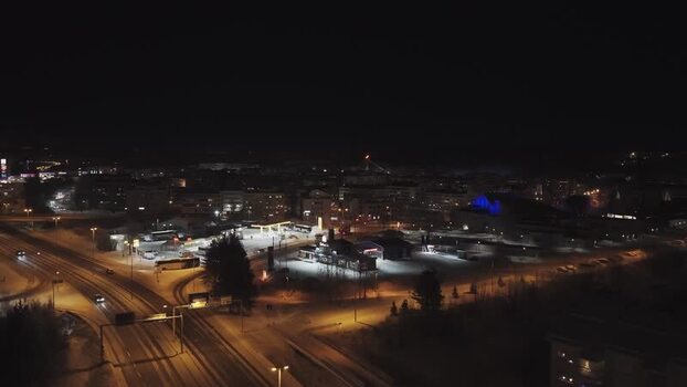 Aerial view of Rovaniemi city at night with snow Finland. Aerial view of Rovaniemi city at night with snow Finland.