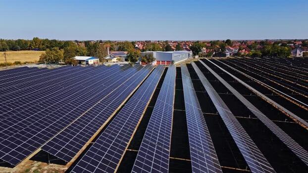 Aerial view of solar farm in Temerin Serbia.