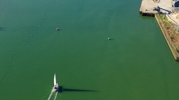 Aerial view of a harbor with a boat United Kingdom.