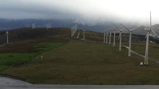Aerial view of wind turbines on a ridge Spain. Aerial view of wind turbines on a ridge Spain.