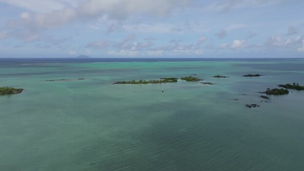 Aerial view of turquoise lagoon near Cap Malheureux Mauritius.