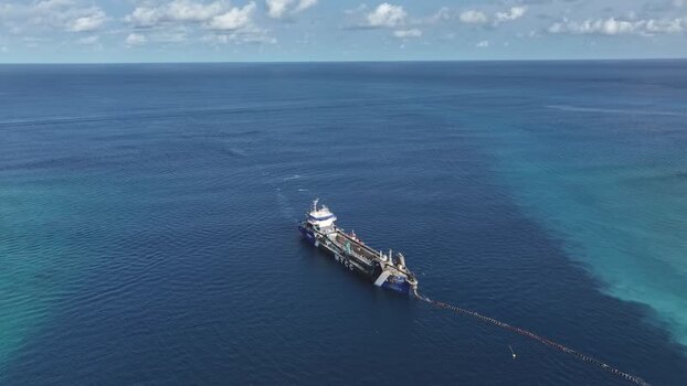 Aerial view of an industrial dredger ship Maldives. Aerial view of an industrial dredger ship Maldives.