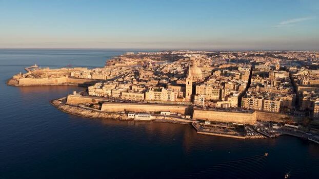 Aerial view of the historic Valletta skyline and dome Malta.