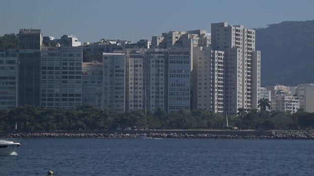 View of the Flamengo district skyline and Guanabara Bay Brazil.