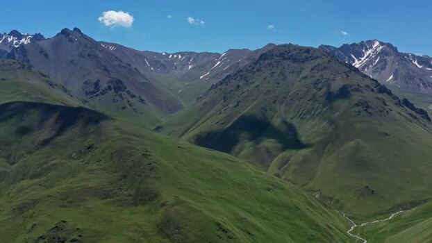 Aerial view of Caucasus Mountains and Mount Elbrus Russia.