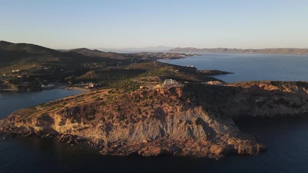 Aerial view of the Archaeological Site of Sounion Greece.
