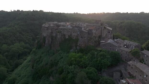 Aerial view of Calcata village on a volcanic cliff Italy. Aerial view of Calcata village on a volcanic cliff Italy.