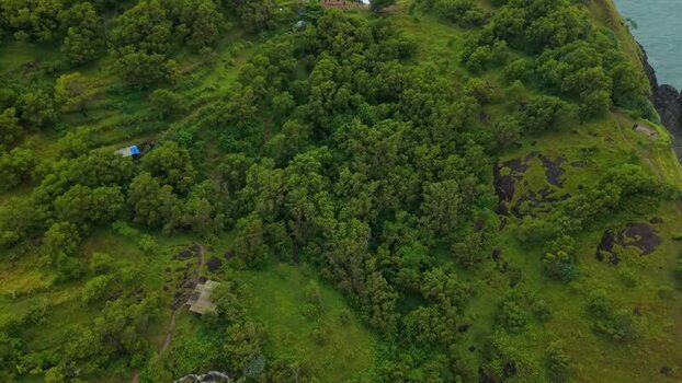 Aerial view of Bukit Pengilon coastal cliffs Indonesia.