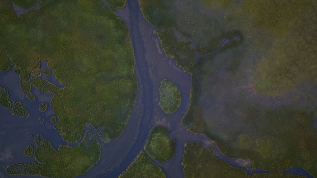 Aerial view of Song Kul lake with its intricate shoreline lush green wetlands and dark water channels in Naryn Region Kyrgyzstan. Aerial view of Song Kul lake with its intricate shoreline lush green wetlands and dark water channels in Naryn Region Kyrgyzstan.