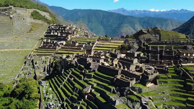 Aerial view of Machu Picchu ruins in Urubamba Province Peru. Aerial view of Machu Picchu ruins in Urubamba Province Peru.