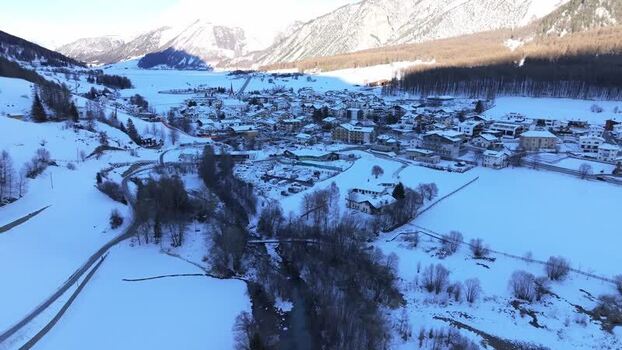 Aerial view of Graun im Vinschgau village in Italy. Aerial view of Graun im Vinschgau village in Italy.