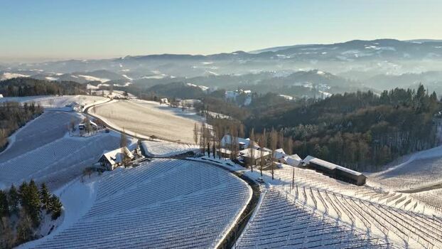 Aerial view of Lubekogel vineyards in winter Austria. Aerial view of Lubekogel vineyards in winter Austria.