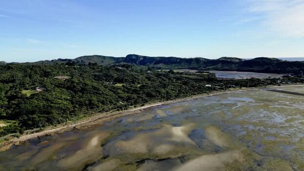 Aerial view of Wharariki Road coastline New Zealand. Aerial view of Wharariki Road coastline New Zealand.