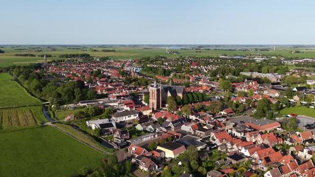 Aerial view of the historic town of Workum Netherlands.