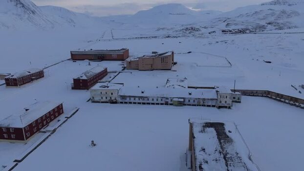 Aerial view of Pyramiden Svalbard and Jan Mayen.