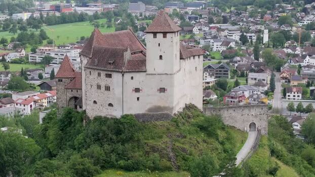 Aerial view of Vaduz Castle in Liechtenstein.