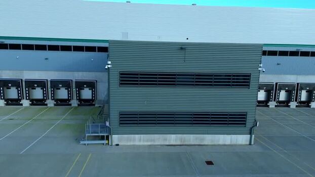 Aerial view of loading bays and industrial units United Kingdom.