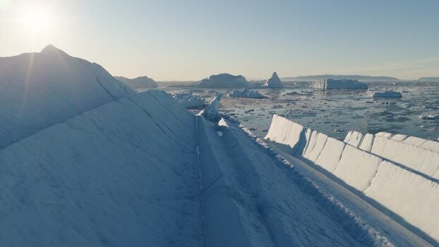 Aerial view of Ilulissat glacier Greenland.