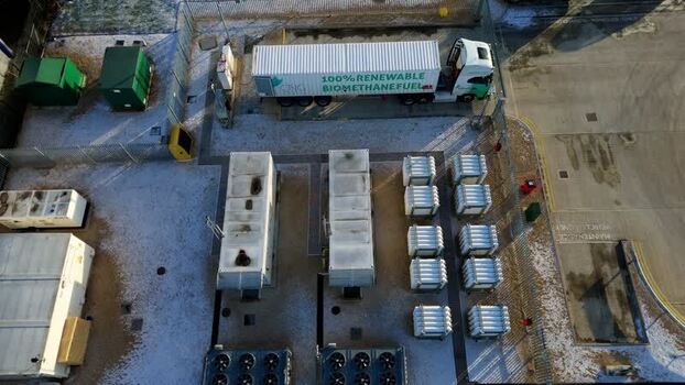 Aerial view of CNG pumps station United Kingdom.