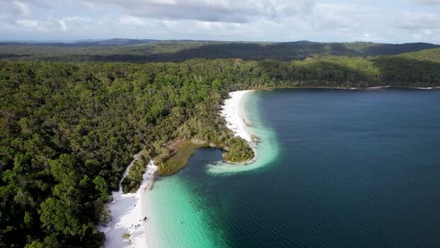 Aerial view of Lake Mckenzie Boorangoora and forest Australia.