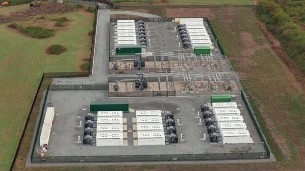 Aerial view of Clay Tye Tesla Megapack installation United Kingdom.