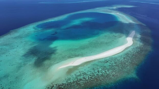 Aerial view of a tropical sandbar and coral reef in the Maldives. Aerial view of a tropical sandbar and coral reef in the Maldives.