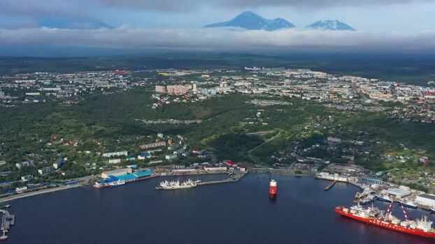 Aerial view of Petropavlovsk Kamchatskiy Russia.