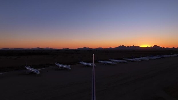 Aerial view of airplanes at sunset United States. Aerial view of airplanes at sunset United States.