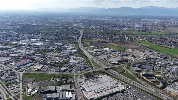 Aerial view of highway interchange France.