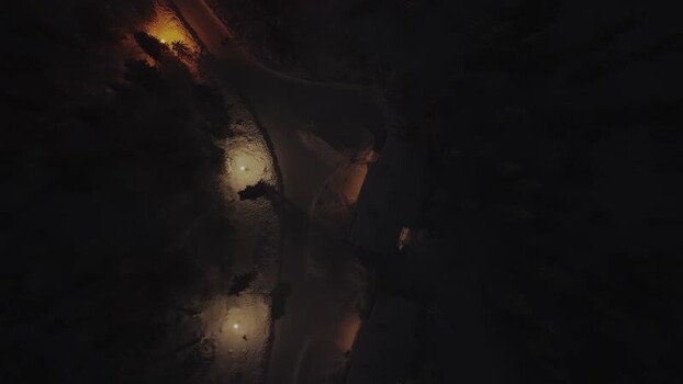 Aerial view of Luosto at night in Sodankyla Finland.