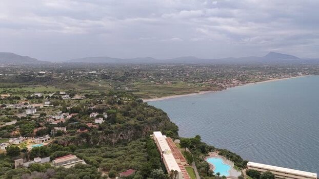 Aerial view of Terrasini coastline Italy.