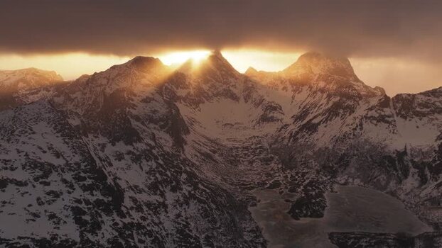 Aerial view of snow covered mountains Norway.