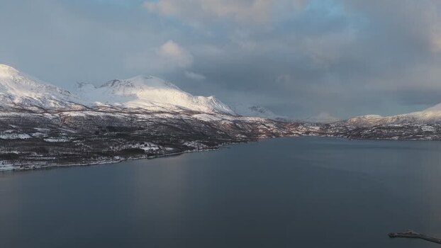 Aerial view of snow capped mountains Norway.