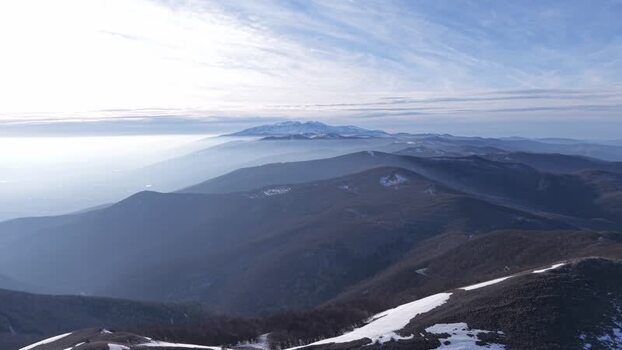 Aerial view of the Balkan Mountains in Stara Zagora Bulgaria.